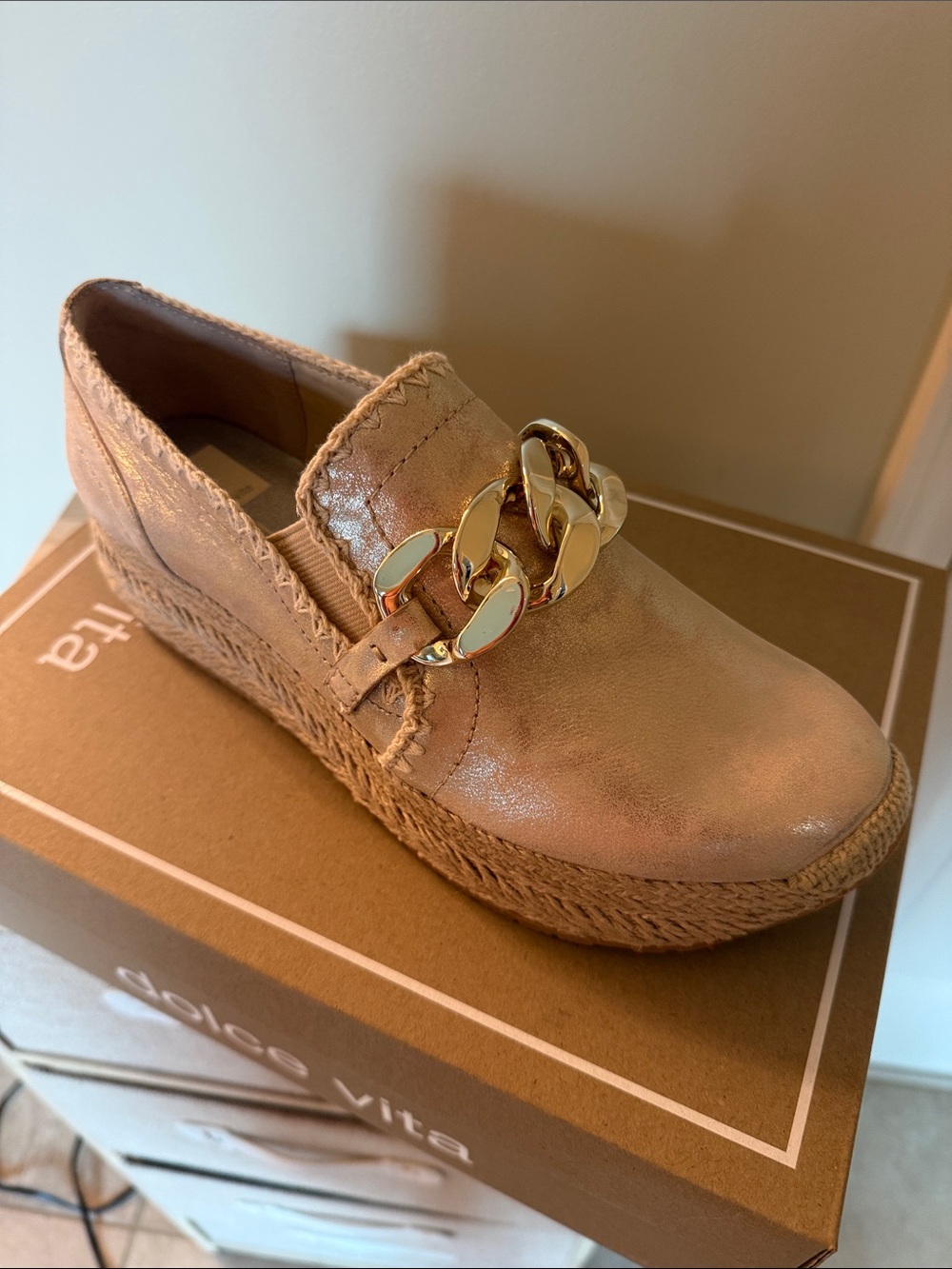 Dolce Vita Tan Espadrille Slip-On with Gold Chain
